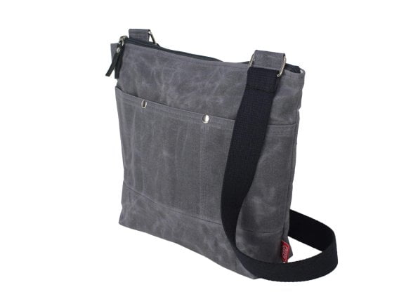 Dark Gray Waxed Crosboddy Canvas Tote Bag Medium Size Webbing Strap Messenger Bag