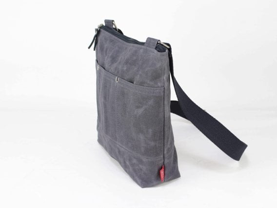 Dark Gray Waxed Crosboddy Canvas Tote Bag Medium Size Webbing Strap Messenger Bag