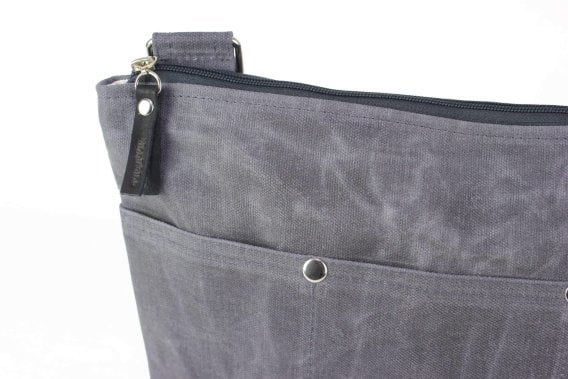 Dark Gray Waxed Crosboddy Canvas Tote Bag Medium Size Webbing Strap Messenger Bag