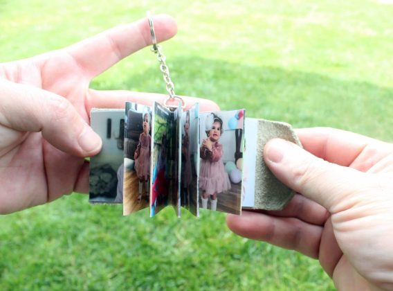 Photo Album Keychain Custom Engraved Genuine Leather Keyring Mini Personalized