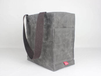 Gray Reusable Hand Waxed Canvas Grocery Tote Bag Cotton Canvas Handles Eco Friendly Sustainable