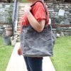 Gray Reusable Hand Waxed Canvas Grocery Tote Bag Cotton Canvas Handles Eco Friendly Sustainable
