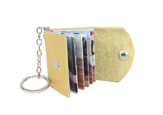 Yellow Personalized Leather Keychain with Photo and Text Engraved Leather Keychain