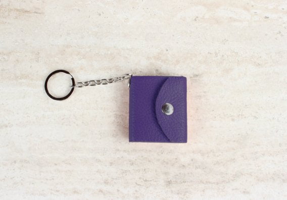 Purple Personalized Leather Keychain with Photo and Text Engraved Leather Keychain