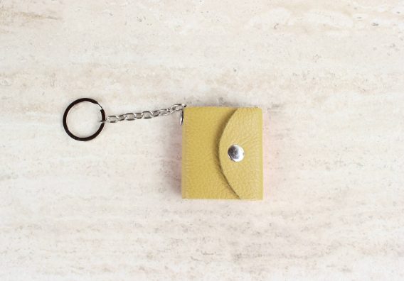 Yellow Personalized Leather Keychain with Photo and Text Engraved Leather Keychain