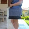 Dark Gray Black Two Color Waxed Canvas Crossbody Tote Bag on Body