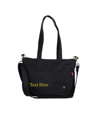 Black Personalized Shoulder Bag Custom Embroidered Tote Embroidery 100% Cotton Eco-Friendly Canvas Bag Birthday Gift Handmade Detachable Strap