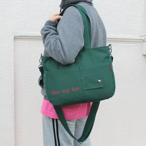 Personalized Embroidered Canvas Shoulder Bag Handmade Bridesmaid Gift for Her Monogrammed Tote Top Zipper Purse Bag for Women Messenger Bag Grass Green