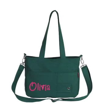 Personalized Embroidered Canvas Shoulder Bag Handmade Bridesmaid Gift for Her Monogrammed Tote Top Zipper Purse Bag for Women Messenger Bag Grass Green