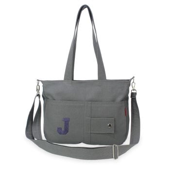 Personalized Canvas Bag Customized Embroidered Tote with Initials Printed Bag Gray