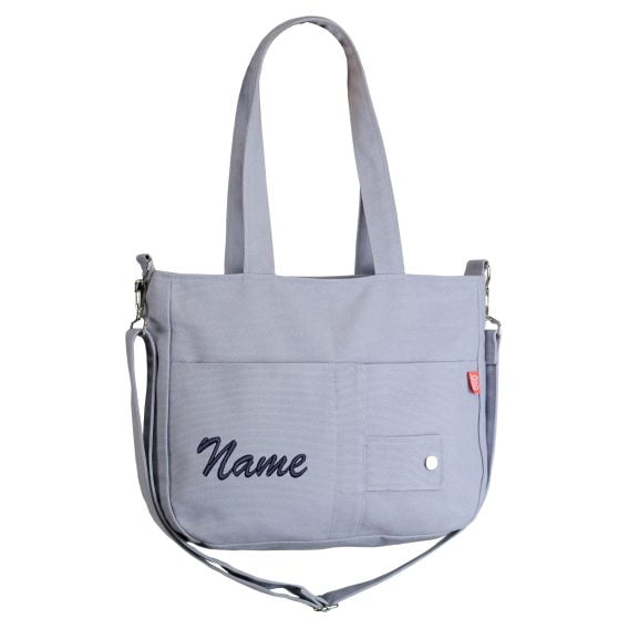 Personalized Embroidered Initial Canvas Tote Bags for Women Custom Embroidery Handcrafted Gifts for Daughter Lover Wife Bridesmaid Bag Light Gray