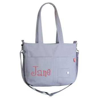 Personalized Embroidered Initial Canvas Tote Bags for Women Custom Embroidery Handcrafted Gifts for Daughter Lover Wife Bridesmaid Bag Light Gray
