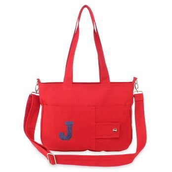Red Personalized Canvas Bag Customized Embroidered Tote with Initials Printed Bag