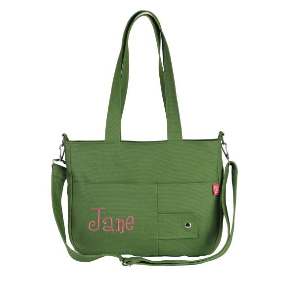 Embroidered Personalized Gift Canvas Bag with Embroidery Customizable Bespoke Gift Elegance Memorable Embroidered with Your Name or Initials Light Military Green