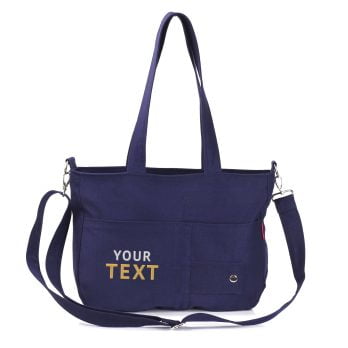 Personalized Embroidered Bespoke Bag Canvas Bag for Women Custom Gifts Monogrammed Tote Wedding Birthday Mom Teachers Bridesmaids Gift Navy Blue
