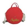 Red Customized Personalized Circle Round Bag Embroidered Round Cotton Purse Custom Name