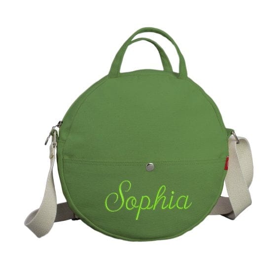 Green Customized Personalized Initial Bag Embroidered Round Cotton Purse Custom Name