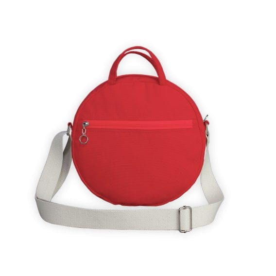 Red Round Bag Crossbody Shoulder Women Circle Canvas Cotton Medium Mini Purse