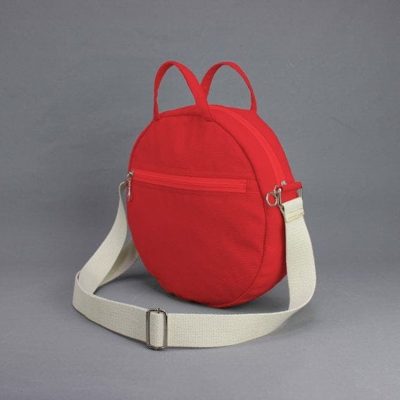 Red Round Bag Crossbody Shoulder Women Circle Canvas Cotton Medium Mini Purse