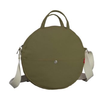 Dark Military Green Round Canvas Crossbody Bag Military Green Circle Purse Minimalist Everyday Carrier Casual Weekend Shoulder Sling Pack with Adjustable Strap