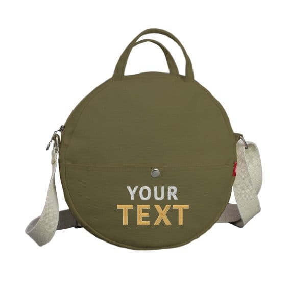 Dark Military Green Personalized Round Canvas Crossbody Bag Custom Embroidered Circle Shoulder Bag Monogram Letter Initials Purse Gift Stylish Travel Bag Daily