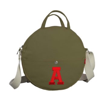 Dark Military Green Personalized Round Canvas Crossbody Bag Custom Embroidered Circle Shoulder Bag Monogram Letter Initials Purse Gift Stylish Travel Bag Daily