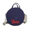 Navy Blue Customized Personalized Initial Bag Embroidered Round Cotton Purse Custom Name