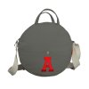 Personalized Round Canvas Crossbody Bag Embroidered Initials Letter Monogram Messenger Circle Purse Gray Bag Adjustable Strap Chic Casual