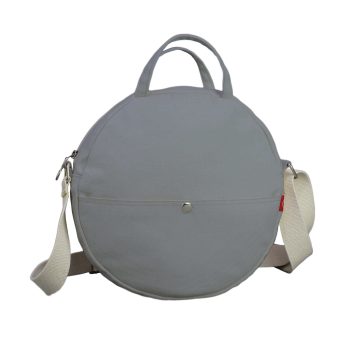 Light Gray Round Canvas Crossbody Bag Women Circle Purse Gray Minimalist Shoulder Handbag Modern Daily Tote Handmade Gift for Her Casual Travel Bag