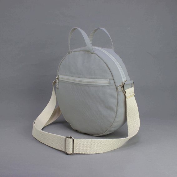 Light Gray Round Canvas Crossbody Bag Women Circle Purse Gray Minimalist Shoulder Handbag Modern Daily Tote Handmade Gift for Her Casual Travel Bag