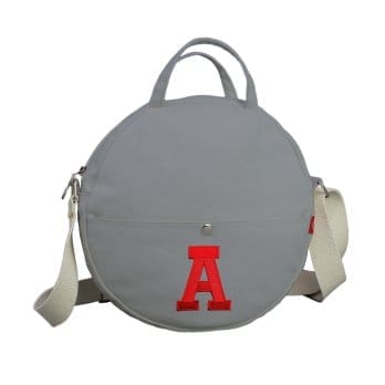 Light Gray Round Canvas Crossbody Bag Personalized Custom Embroidered Name on Bag Initials Circle Purse Shoulder Messenger Handmade Eco-Friendly Cotton