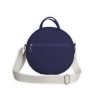 Round Navy Canvas Crossbody Bag Circular Shoulder Purse Small Zip Messenger Bag Minimalist Travel Handbag Everyday Casual Tote Bag for Women