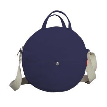 Round Navy Canvas Crossbody Bag Circular Shoulder Purse Small Zip Messenger Bag Minimalist Travel Handbag Everyday Casual Tote Bag for Women