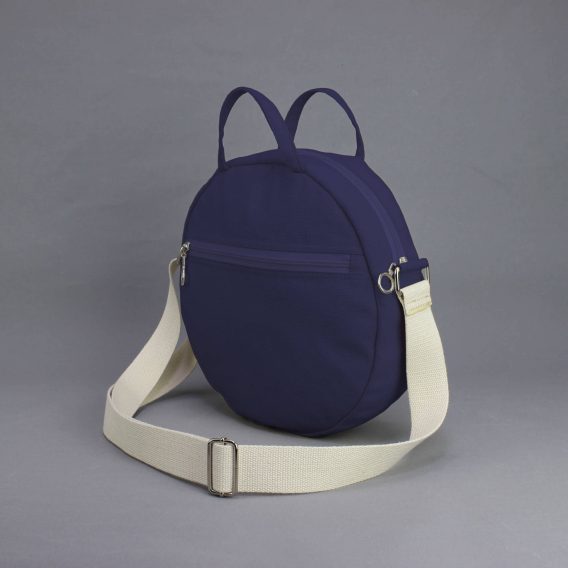 Round Navy Canvas Crossbody Bag Circular Shoulder Purse Small Zip Messenger Bag Minimalist Travel Handbag Everyday Casual Tote Bag for Women
