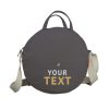 Dark Gray Personalized Round Crossbody Bag for Women, Custom Text Embroidered Circle Purse, Monogram Gift for Her, Gray Canvas Messenger Shoulder Bag