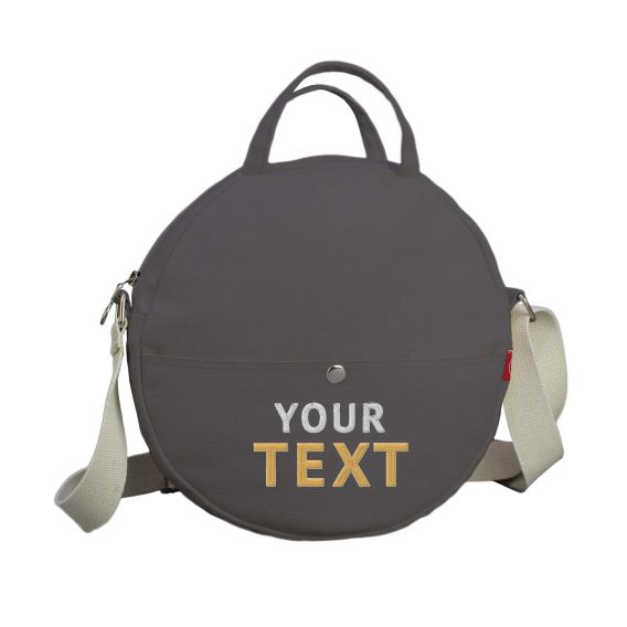 Dark Gray Personalized Round Crossbody Bag for Women, Custom Text Embroidered Circle Purse, Monogram Gift for Her, Gray Canvas Messenger Shoulder Bag