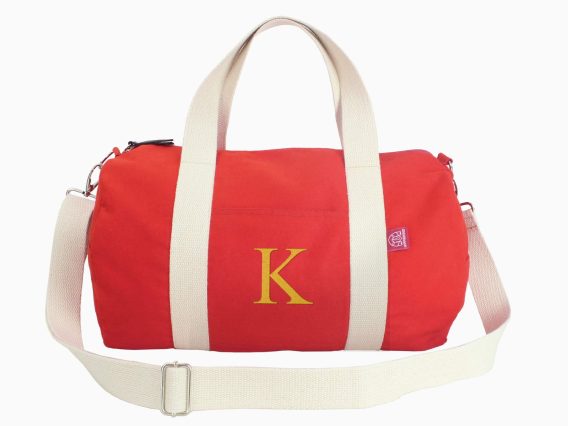 Personalized Duffle Bag Canvas Travel Weekender Sports Monogram Initial Letter Embroidered Mini Medium Gym Dance Custom Gift Overnight Red