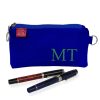 Sax Blue Pencil Case Canvas Cotton Pencil Bag Pen Pouch Embroidered Name Pencil Case Makeup Brush Zipper Pencil Case Birthday Gift for Teacher