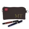 Personalized Embroidered Pencil Case Custom Name Initial Canvas Pouch Cotton Zipper Bag Back to School Gift Handmade Stationery Organizer Dark Brown