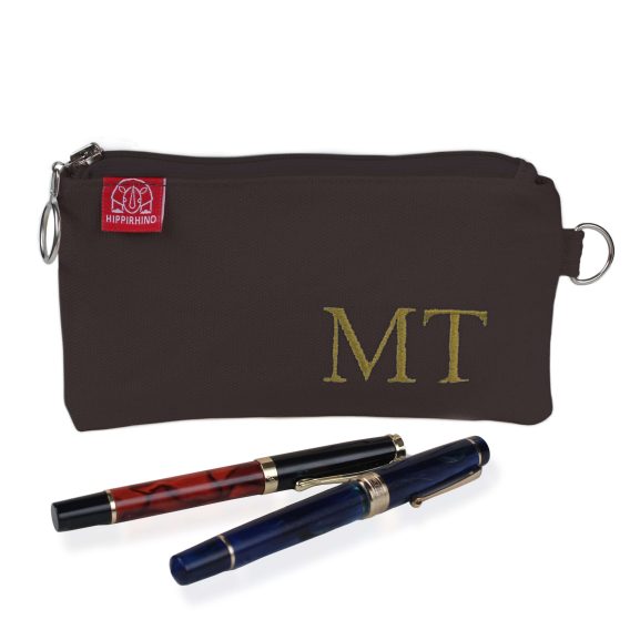 Personalized Embroidered Pencil Case Custom Name Initial Canvas Pouch Cotton Zipper Bag Back to School Gift Handmade Stationery Organizer Dark Brown