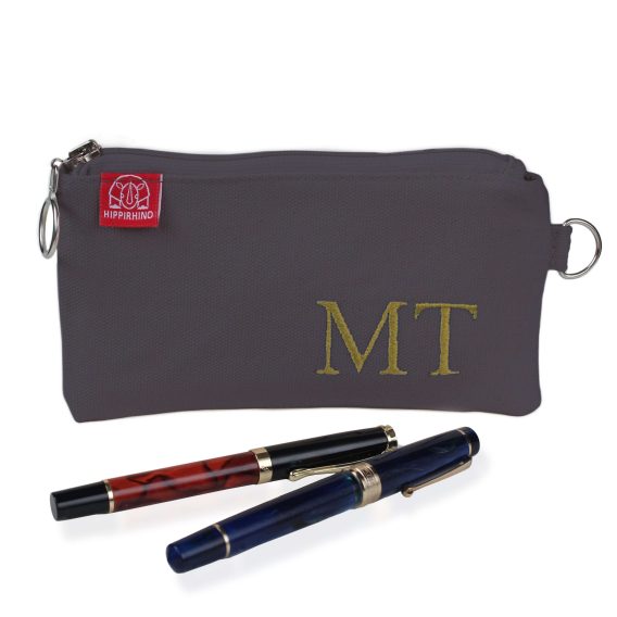 Personalized Embroidered Pencil Case Custom Name Initial Canvas Pouch Cotton Zipper Bag Back to School Gift Handmade Stationery Organizer Dark Gray