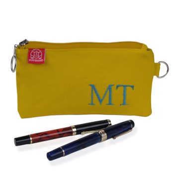 Yellow Canvas Pen Pouch with Embroidered Name Initials Zippered Stationery & Cosmetic Bag Personalized Pen Case Fountain Case Storage Bag