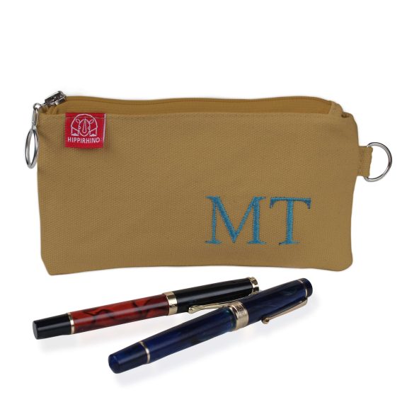Personalized Canvas Pencil Case Embroidered Name or Initials Custom Cotton Zipper Pouch Stationery Organizer Unique Gift Embroidery Eco Camel