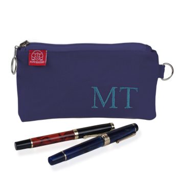 Personalized Pencil Case Embroidered Name Initials Monogram Travel Bag Zipper Pouch Fountain Pen Storage Back to School Supplies Navy Blue