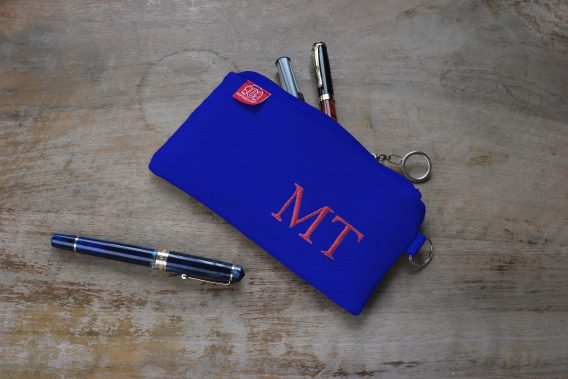Sax Blue Pencil Case Canvas Cotton Pencil Bag Pen Pouch Embroidered Name Pencil Case Makeup Brush Zipper Pencil Case Birthday Gift for Teacher