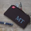 Personalized Embroidered Pencil Case Custom Name Initial Canvas Pouch Cotton Zipper Bag Back to School Gift Handmade Stationery Organizer Dark Brown
