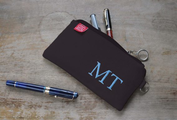 Personalized Embroidered Pencil Case Custom Name Initial Canvas Pouch Cotton Zipper Bag Back to School Gift Handmade Stationery Organizer Dark Brown