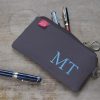 Personalized Embroidered Pencil Case Custom Name Initial Canvas Pouch Cotton Zipper Bag Back to School Gift Handmade Stationery Organizer Dark Gray