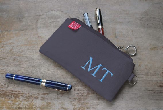 Personalized Embroidered Pencil Case Custom Name Initial Canvas Pouch Cotton Zipper Bag Back to School Gift Handmade Stationery Organizer Dark Gray