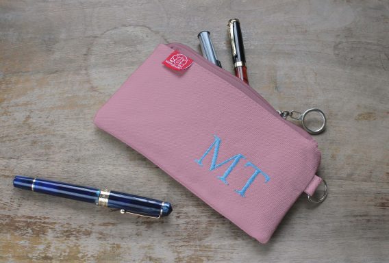 Pencil Case Cotton Canvas Personalized Pen Holder Embroidered Name Initials Custom Order Bag Pencil Pouch Zipper Teacher Gift Monogrammed Candy Pink